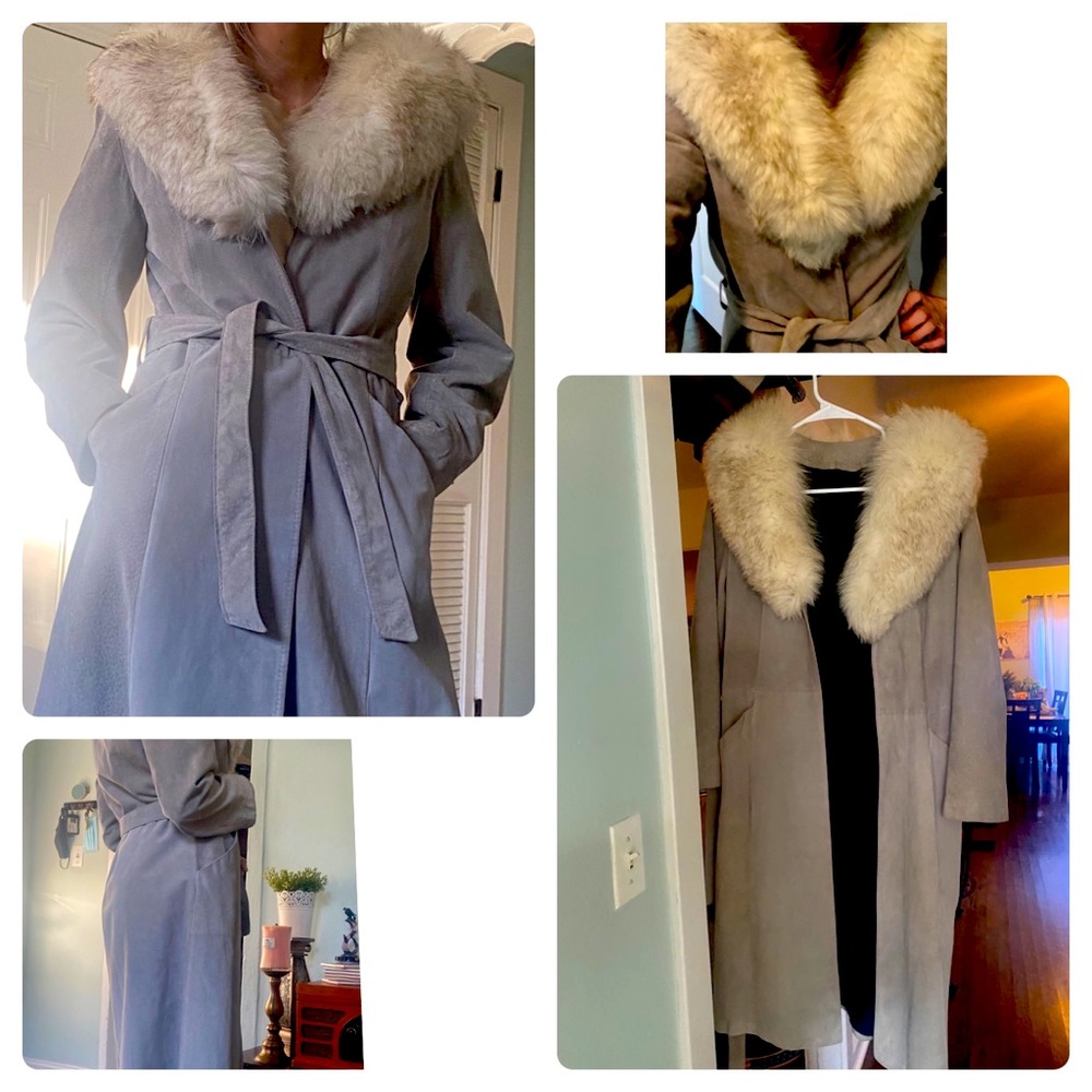 Rare 70s Vintage Suede Leather Coat with Real Fur